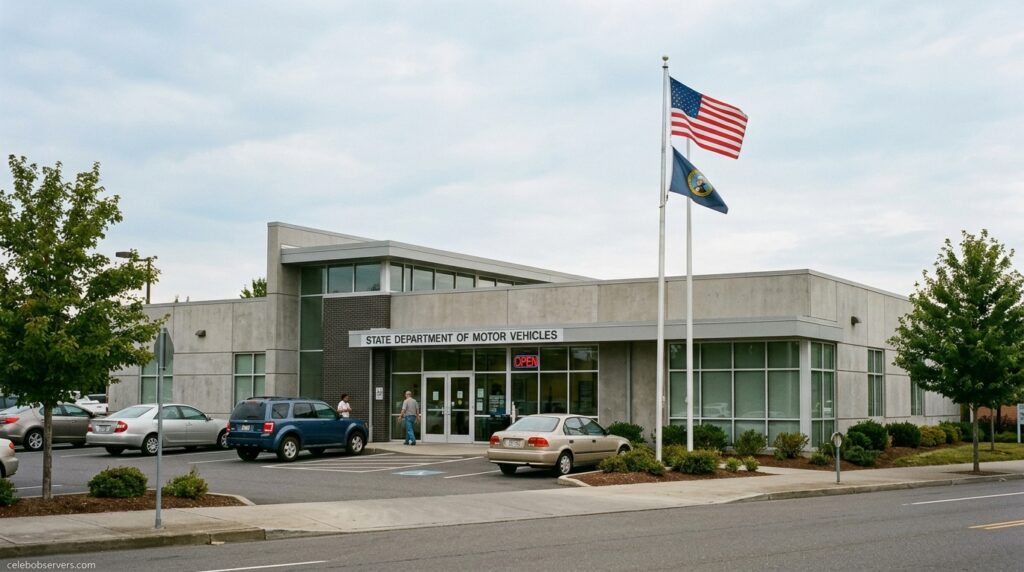 Exterior of a state DMV office where drivers can surrender license plates in person