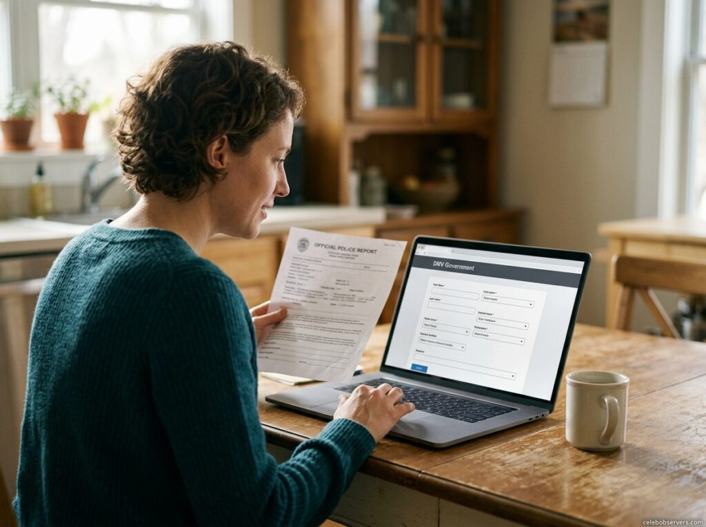 Person filing a DMV report online after losing their license plate
