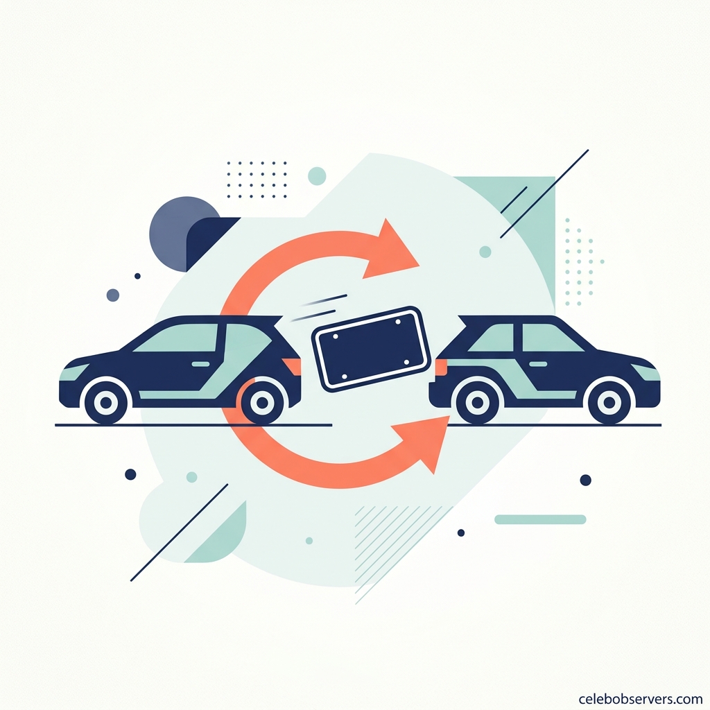 Illustration of a license plate transferring from an old vehicle to a new one