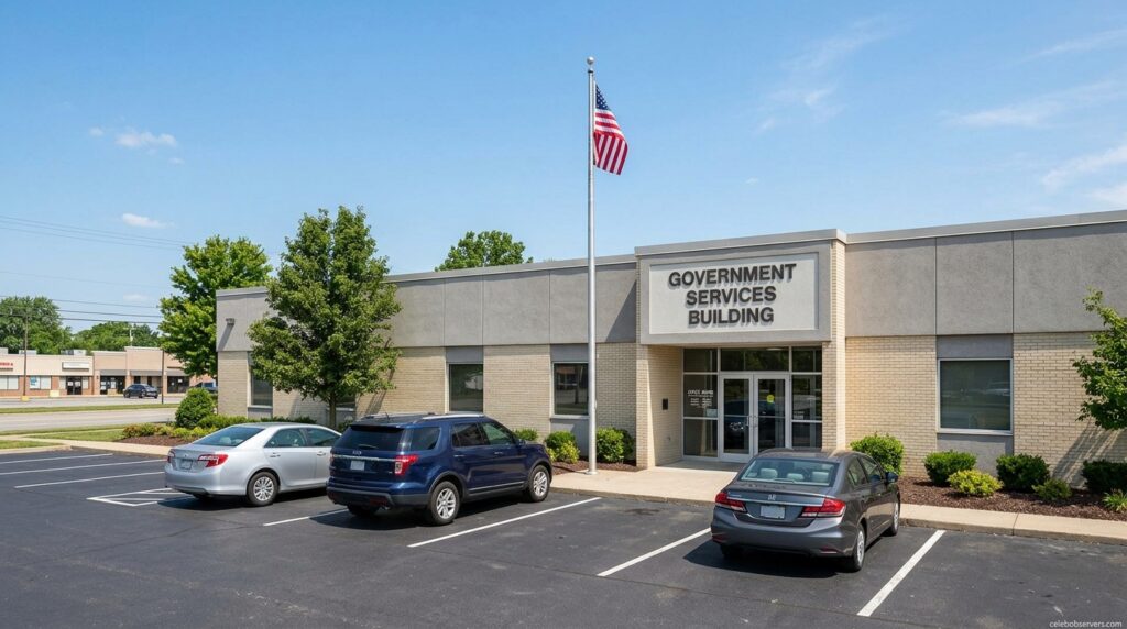 Exterior of a government office where drivers can apply for temporary vehicle registration