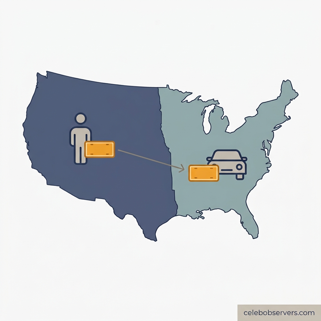 Illustration showing how license plate ownership rules differ by US state